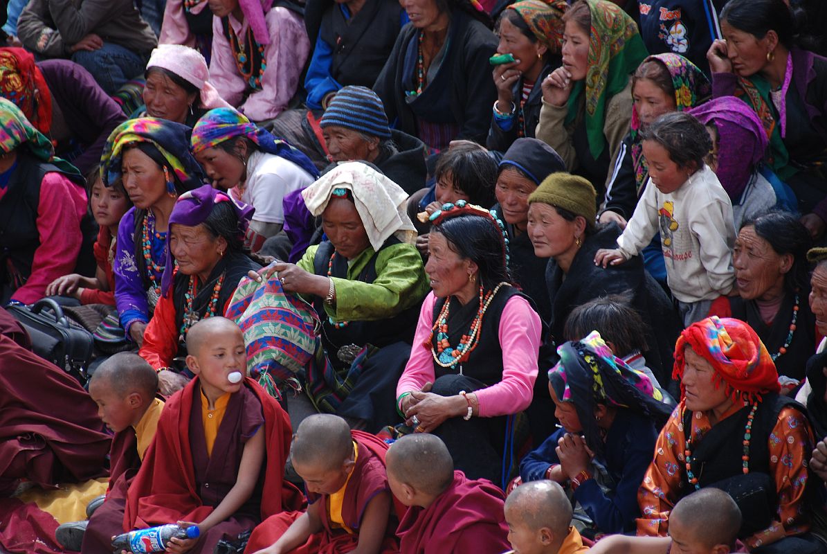 Mustang Lo Manthang Tiji Festival Day 2 01-2 Young Monks And Women On The Right Side Of the Square